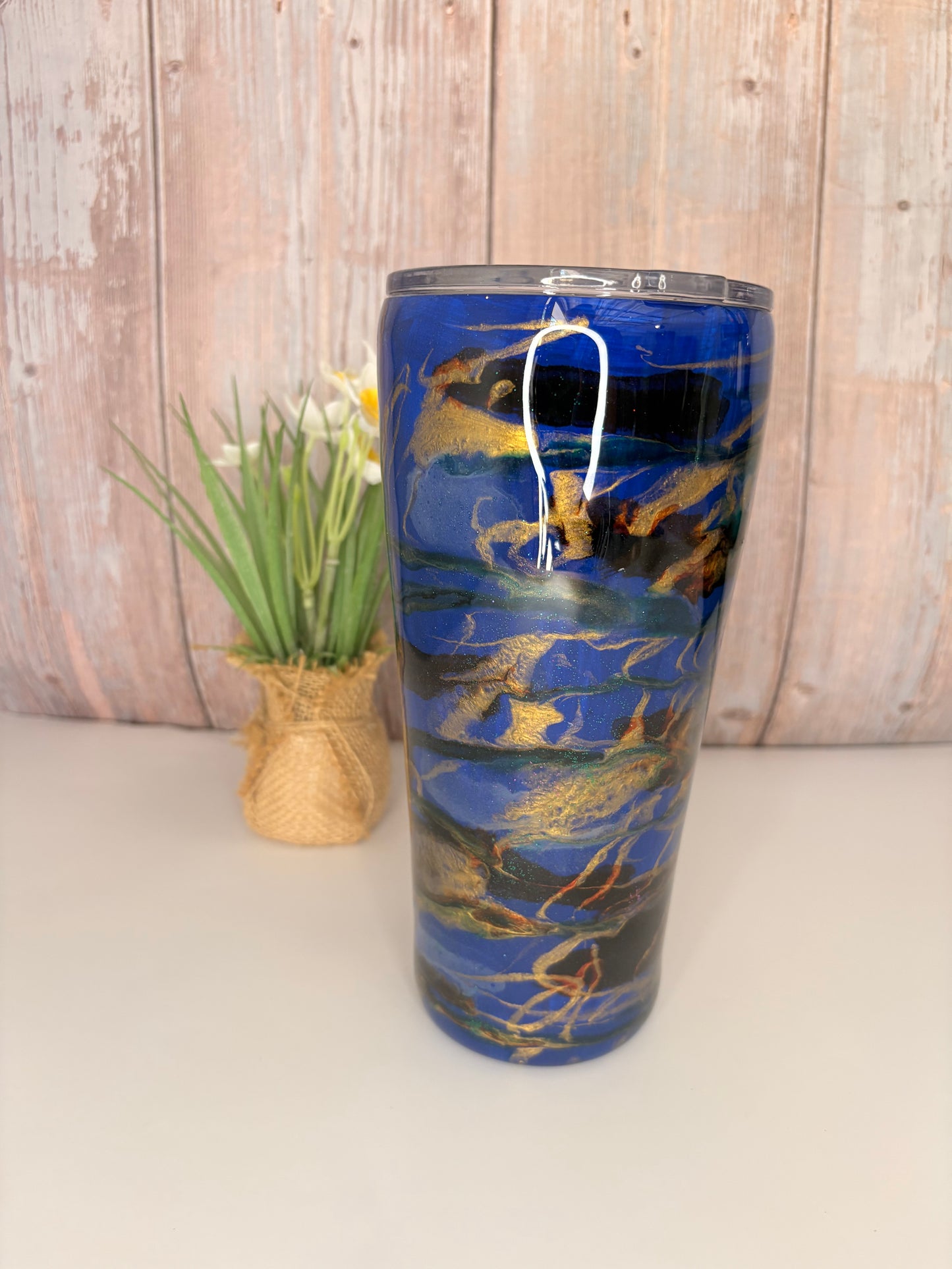 Blue/Gold Glitter Swirl Tumbler