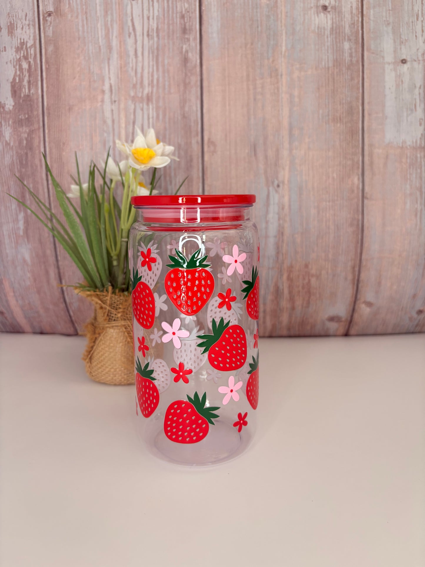 Strawberry and flower plastic cup