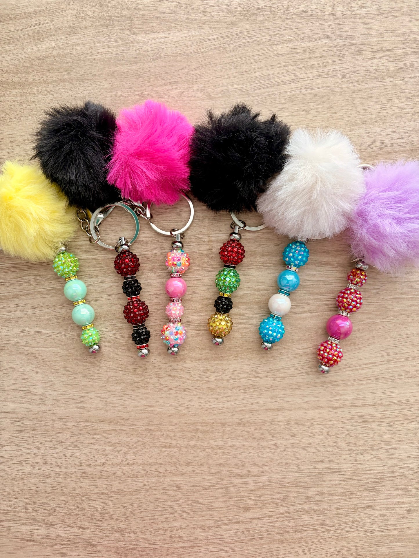 Pom beaded keychain