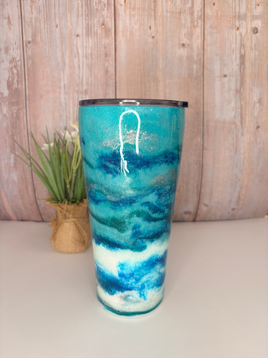 Teal/white Glitter Swirl Tumbler