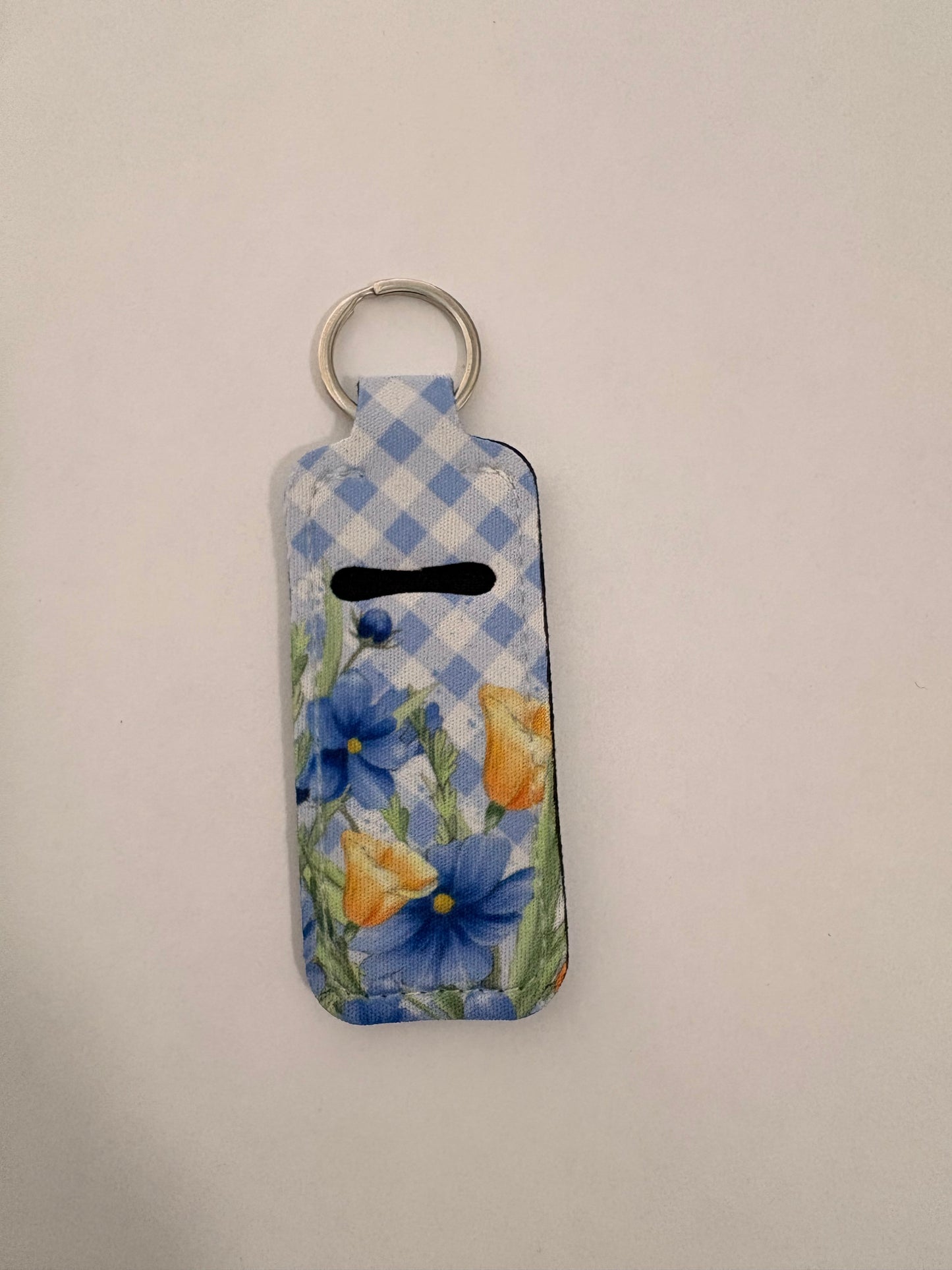Blue plaid floral Chapstick holder