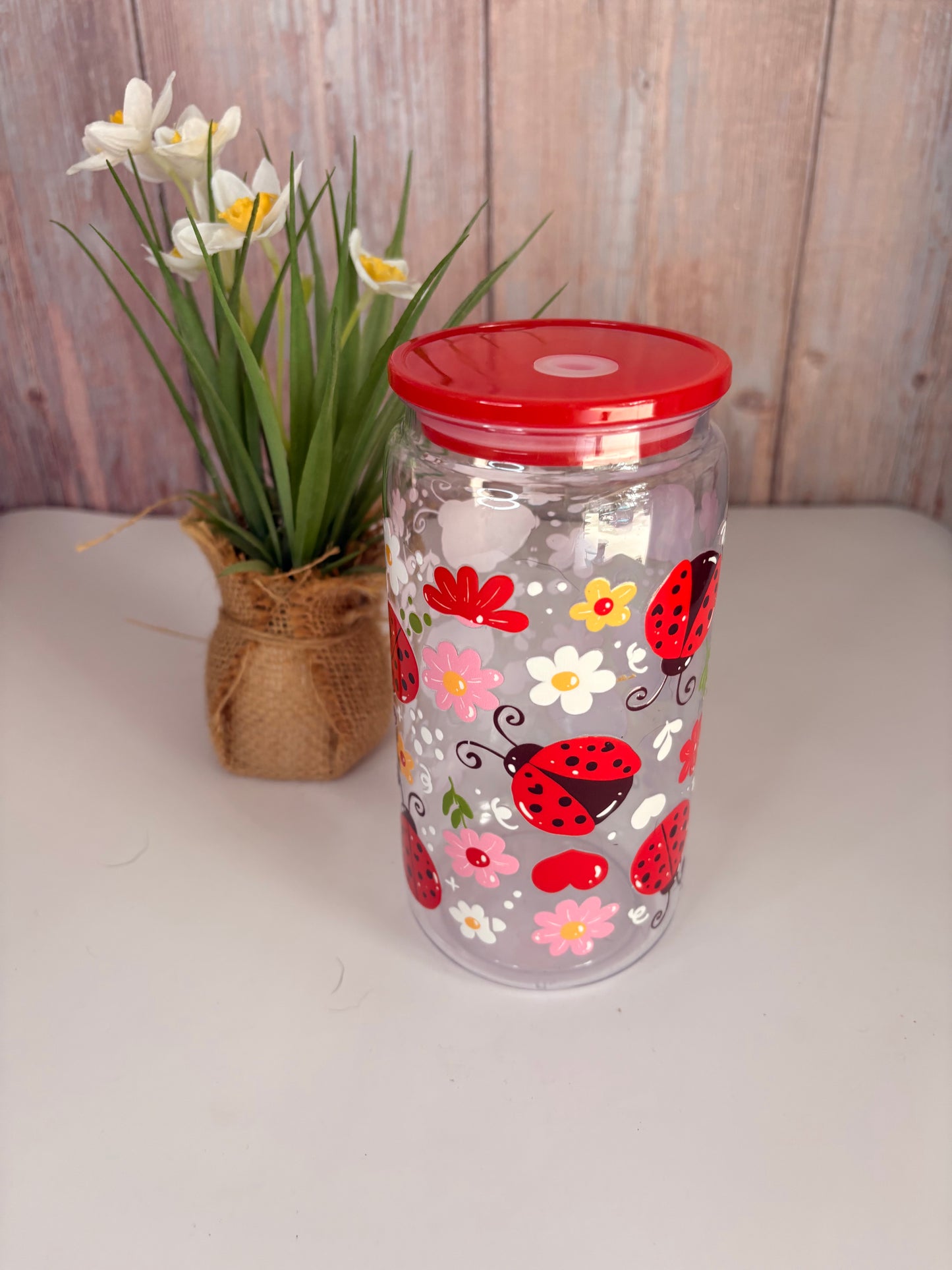 Ladybug and flower plastic cup