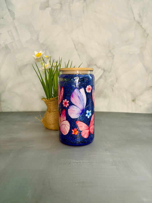 Butterfly glitter glass Cup