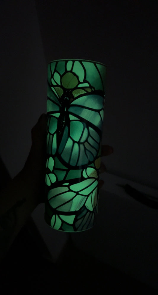 Stain glass Butterfly glow in the dark tumbler